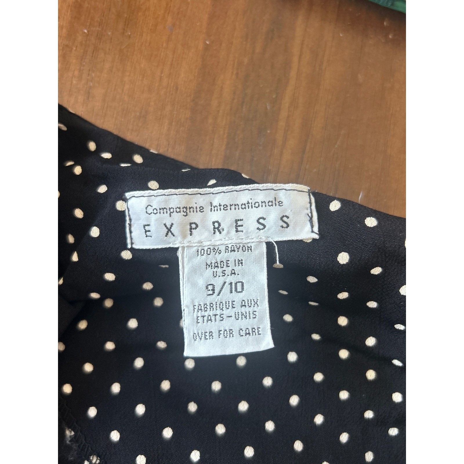 Vintage 90s Express Size 9/10 Midi Dress Puff Sleeve Black White Polka Dot