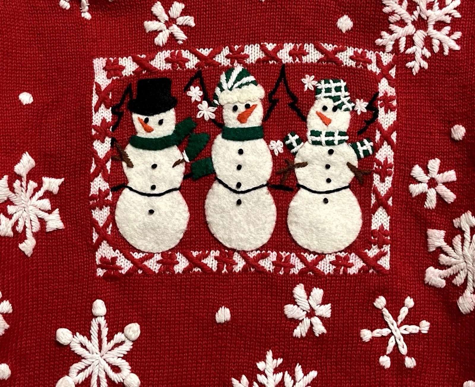 Vintage Michael Simon Embroidered Applique Christmas Snowman Sweater size Medium
