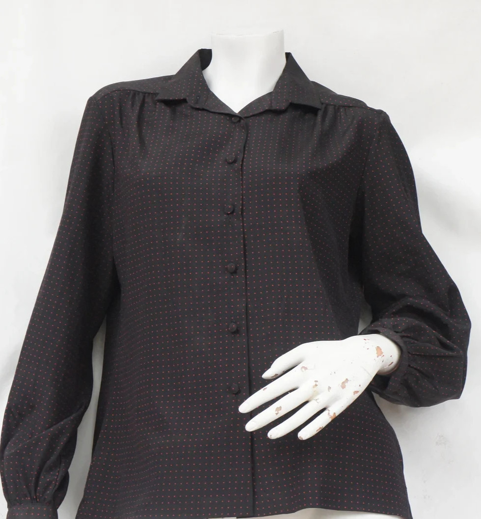 Vintage 70s-80s Lanvin Paris Black Polka Dot Blouse Union Made High Fashion
