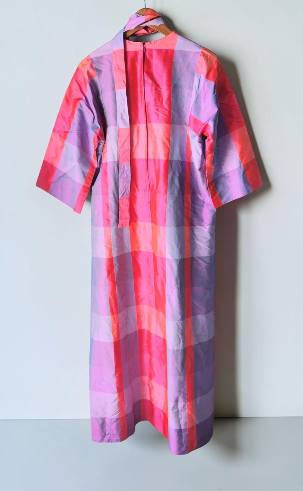 Vintage Jim Thompson Siamese Trader Thai Silk Belted Madras Kaftan Dress M 60s