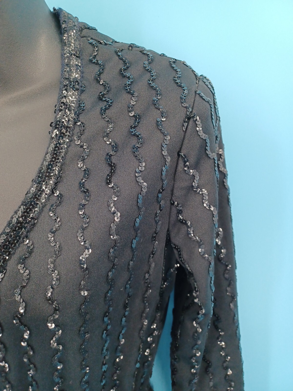 Vintage 1970s LEE JORDAN New York Black Sequin Disco Jumpsuit