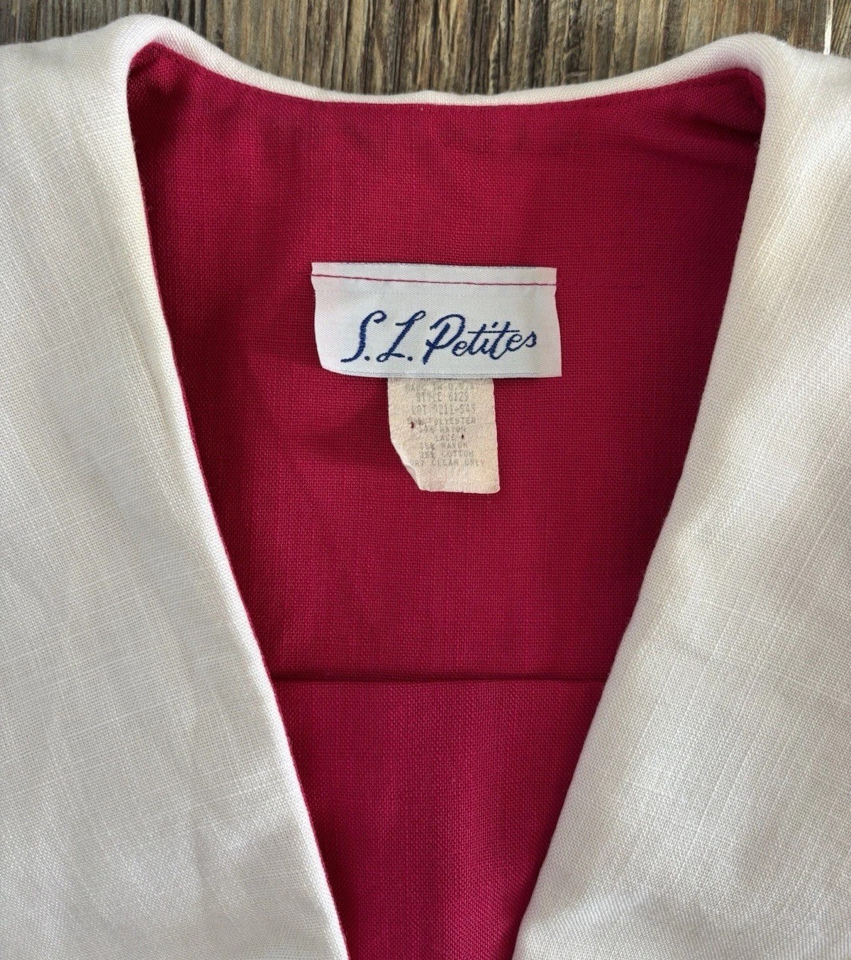Vtg S.L. Petites V-Neck Blazer Dress Sz 8 Pink White Lace Pearl/Gold Buttons USA