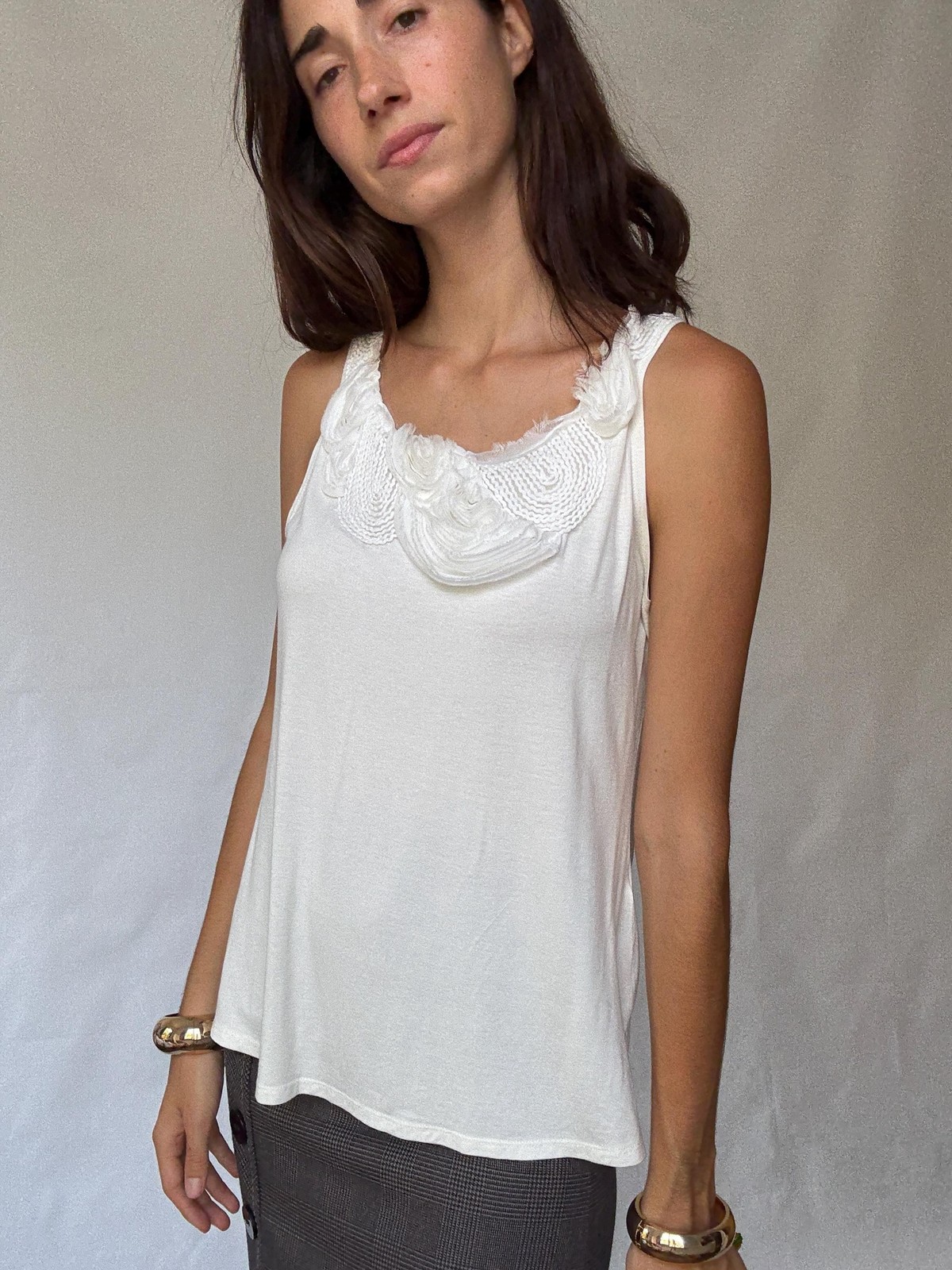 Zendra white camisole top, cotton feel, EU 46, casual everyday