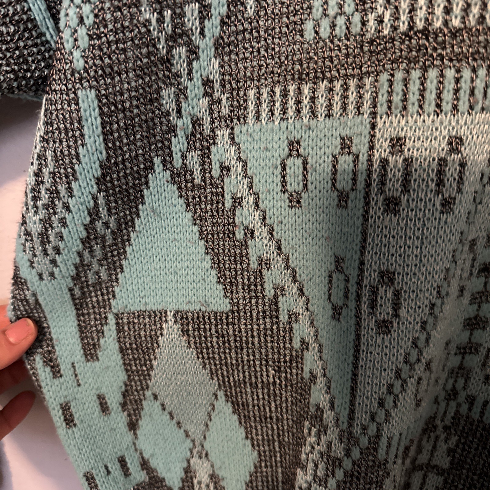 Vintage 1980’s Koman Retro Aqua Blue Black Sweater Sweater XL Y2K vibe Tribal