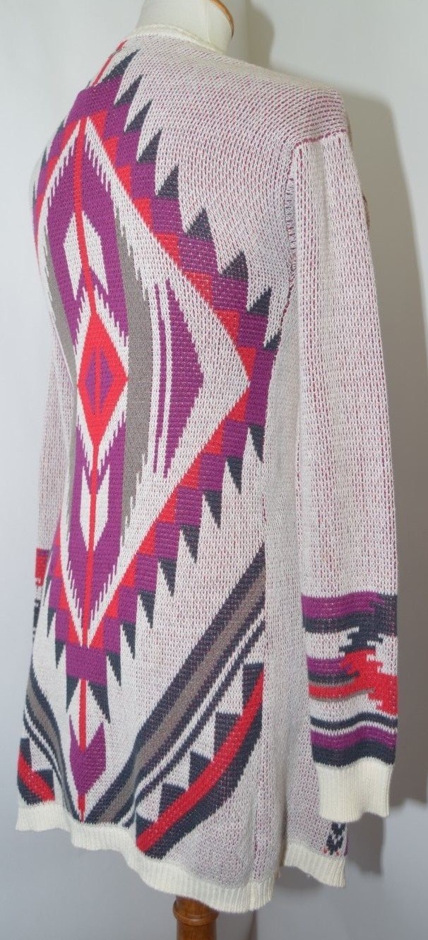 EUC Designers Closet Billabong Ivory Multi Color Open Knit Cardigan Womens S