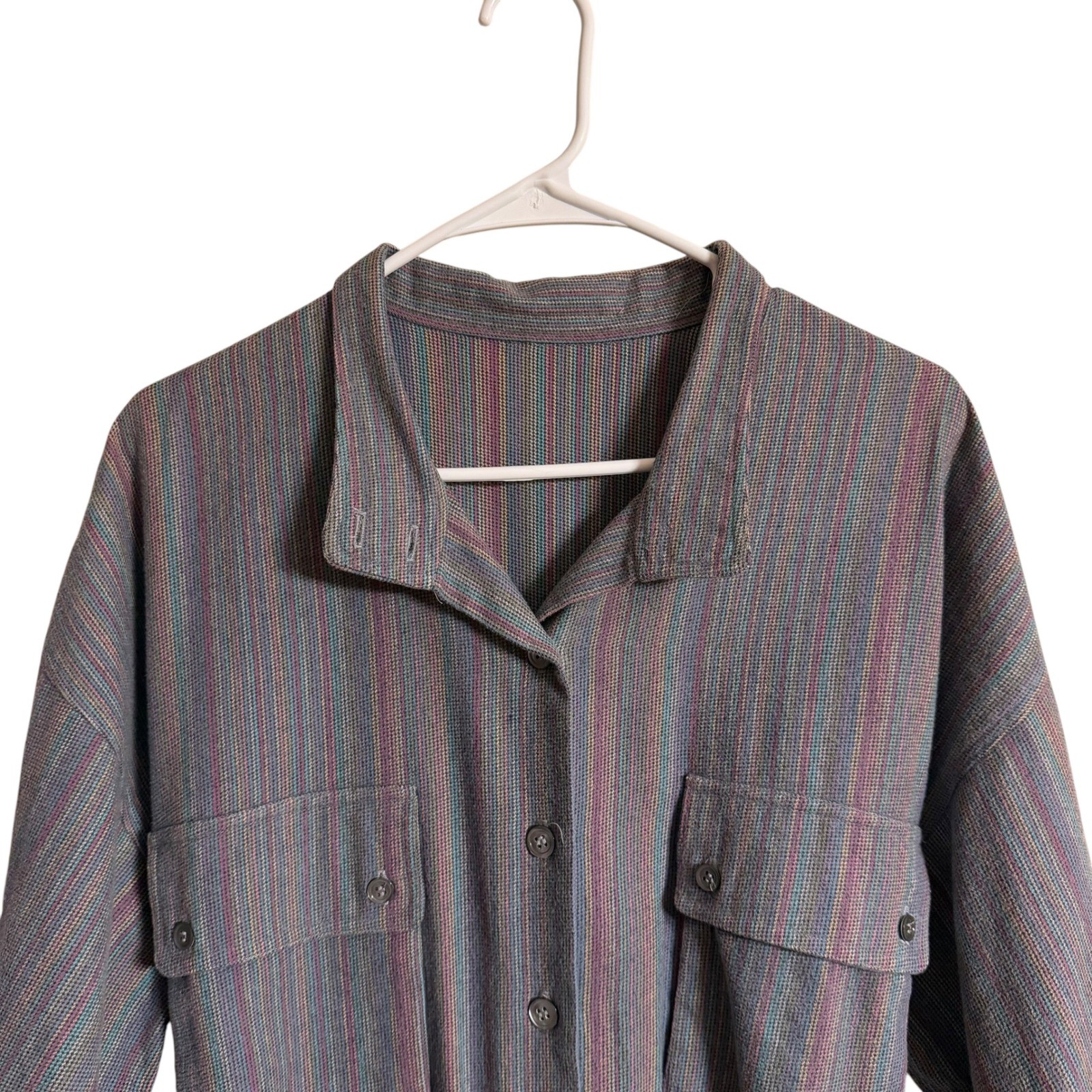 Vintage Made in USA Wool Blend Rainbow Stripe Belted Midi Dress No Size