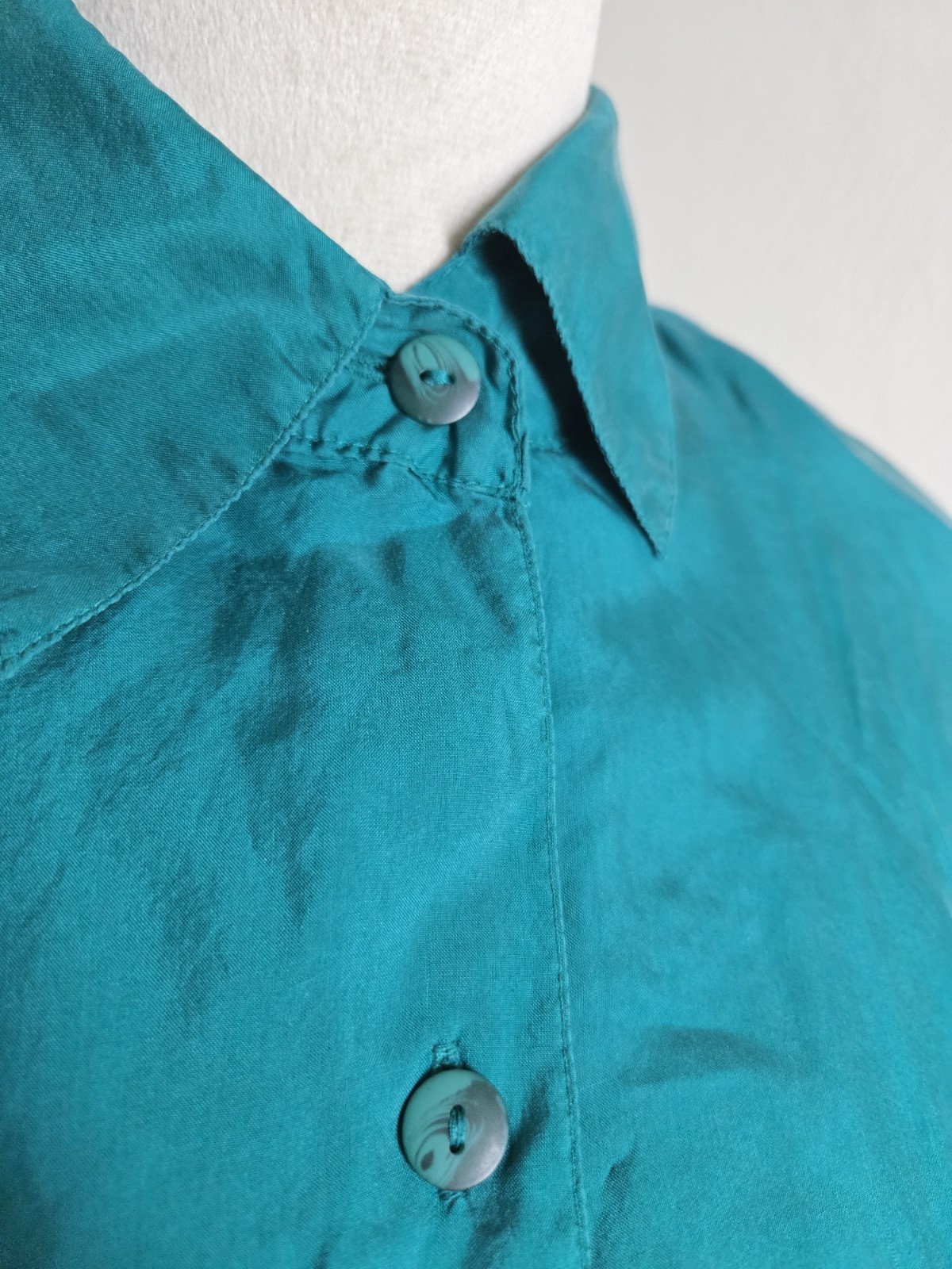 Vintave Shirt Joule Energy Teal Green/silk/sizeM/blouse/pocket/button/longsleeve