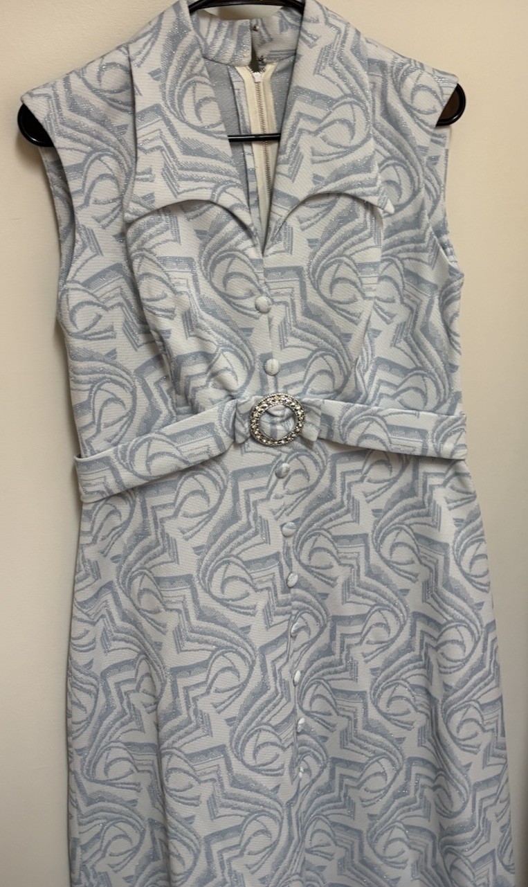 Vtg 60s 70s Mod Blue Silver Metallic Lounging Maxi Dress Hostess Dressing Gown 6