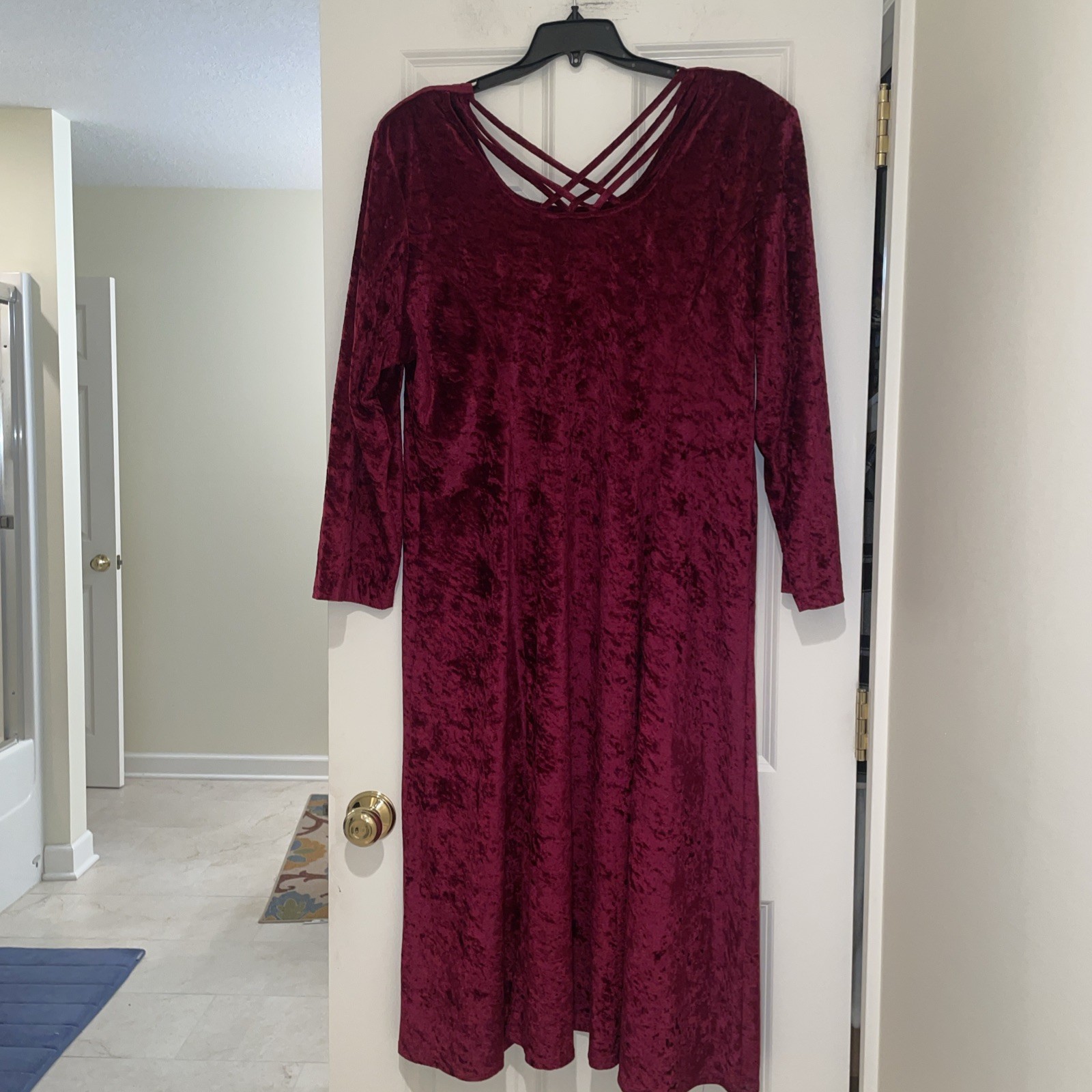 Vintage Brett Alixander Maxi Dress Women 24W Red Crushed Velvet Strappy Back