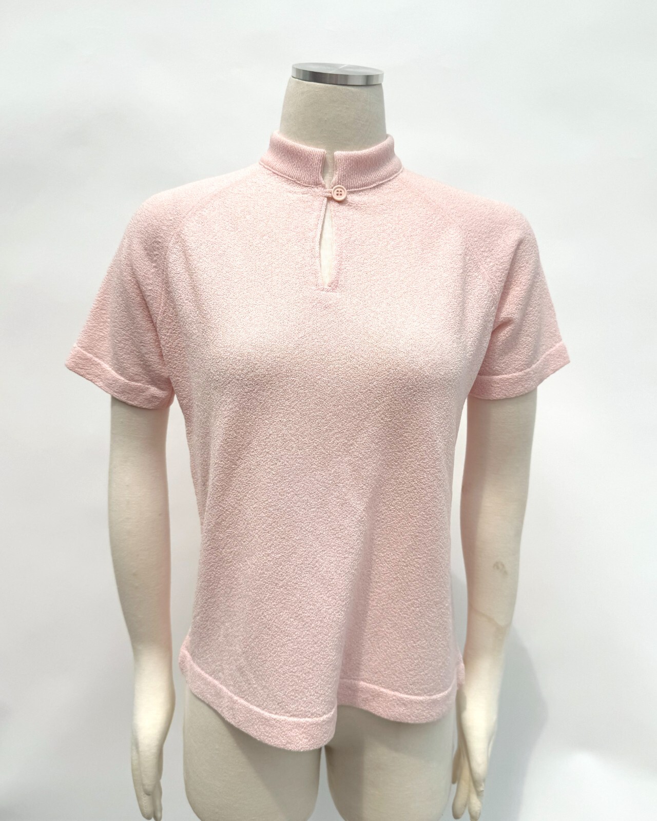 Vintage 1960s Light Pink Mod Mock Neck Turtleneck Short Sleeve Top Size Large