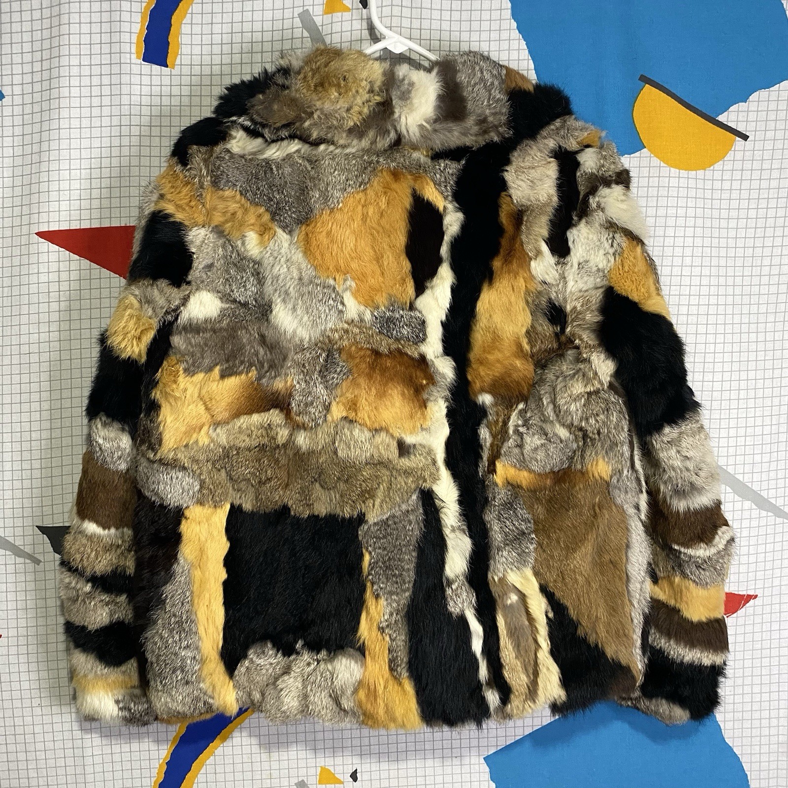 Vintage 70s Patchwork Rabbit Fur Jacket Coat Medium Pennylane Boho Mobwife