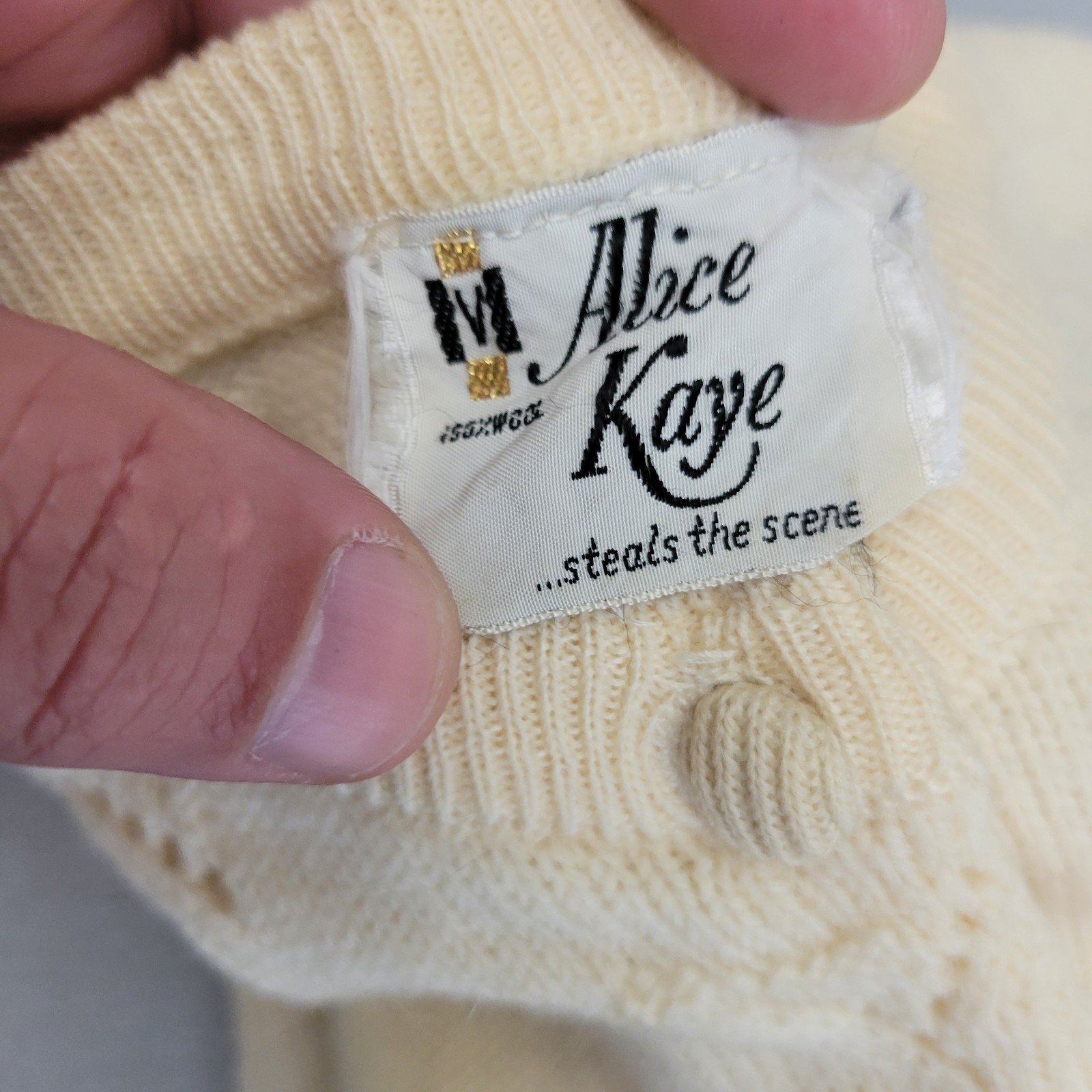 Vintage 60s Alice Kaye Ivory Button-Up Cardigan 100% Wool Women’s Size Large