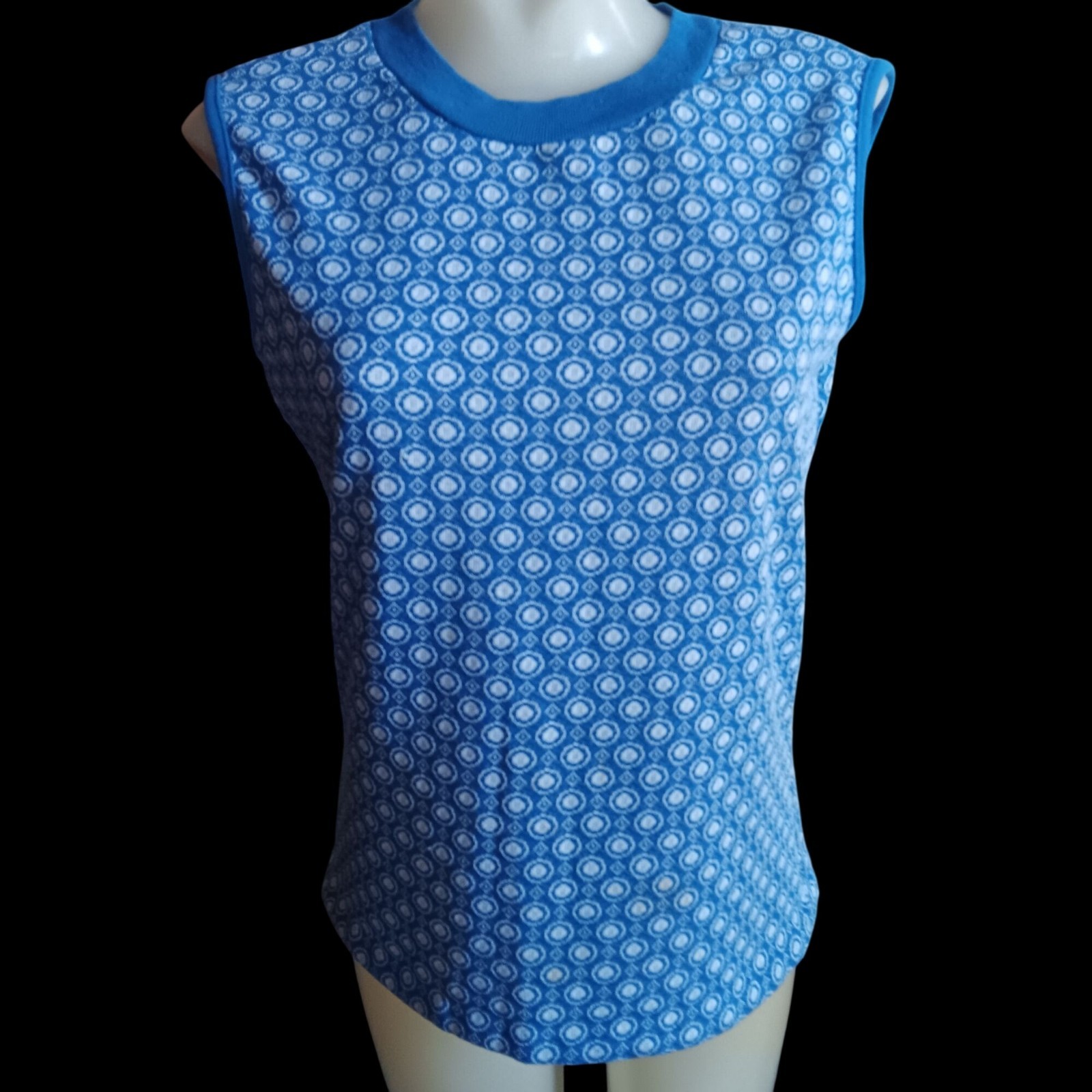 Vintage Women’s Medium T-shirt Single Stitch Knit 70’s Geometric Sleeveless Mod