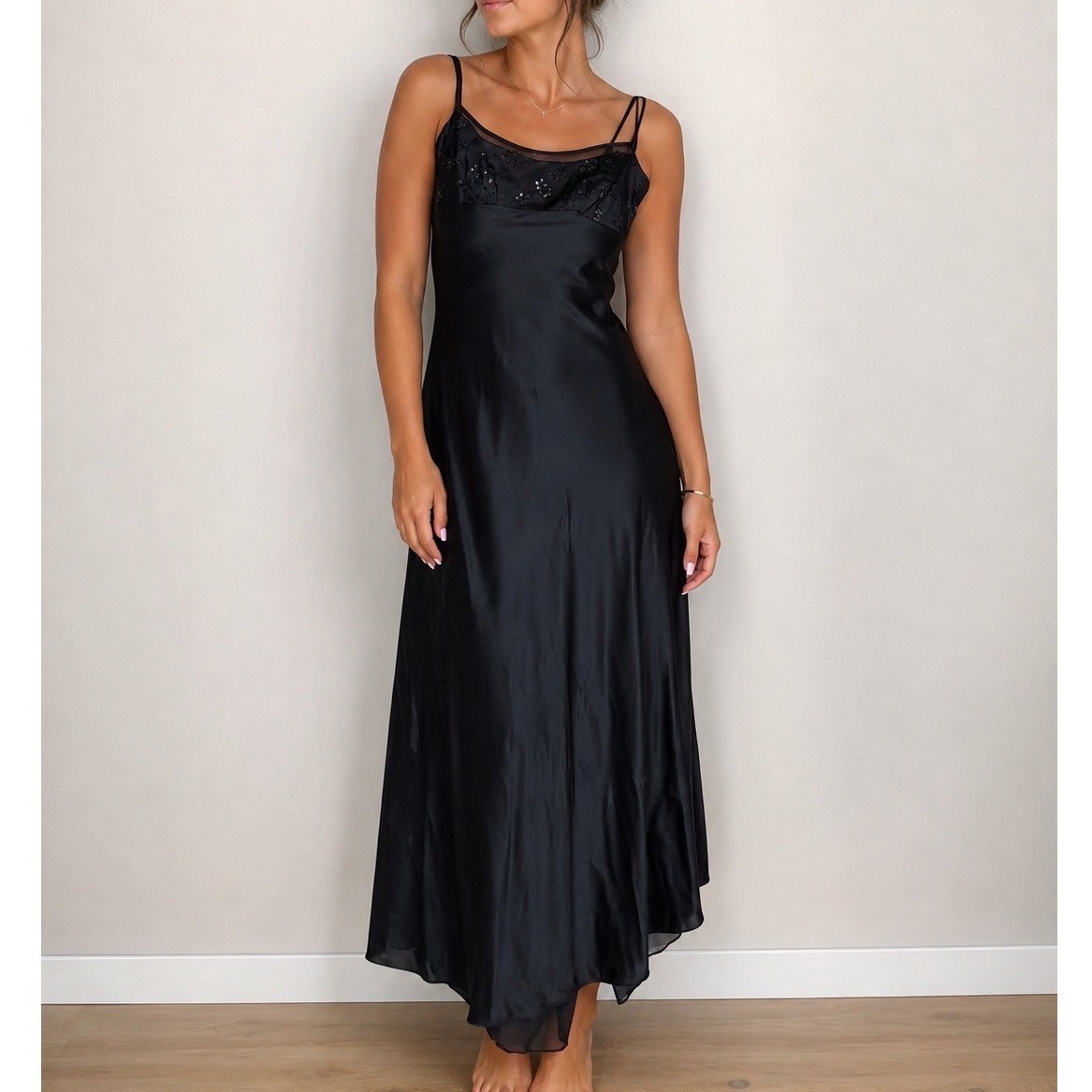 Vtg Zum Zum Niki Livas Black Sequin Mesh Evening Gown Dress Deadstock whimsygoth