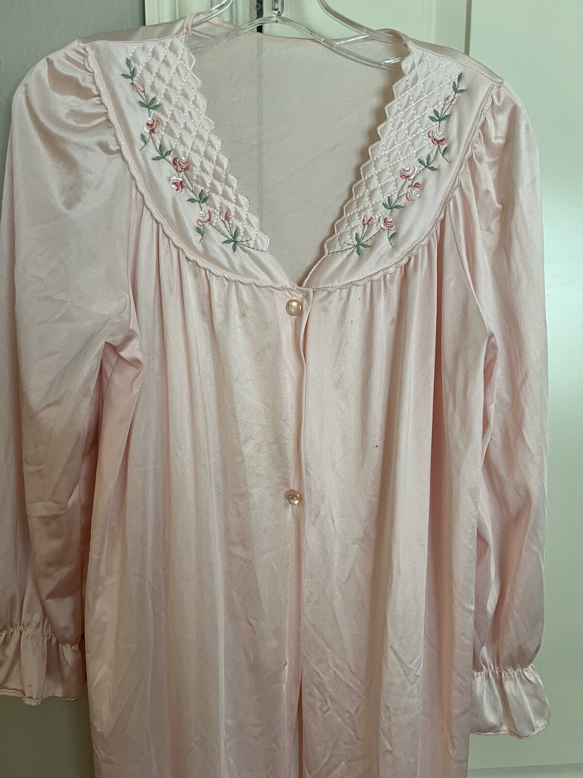 Movie Star Pink Sheer Nylon Nightgown Robe Size M Vintage USA MADE Full Length