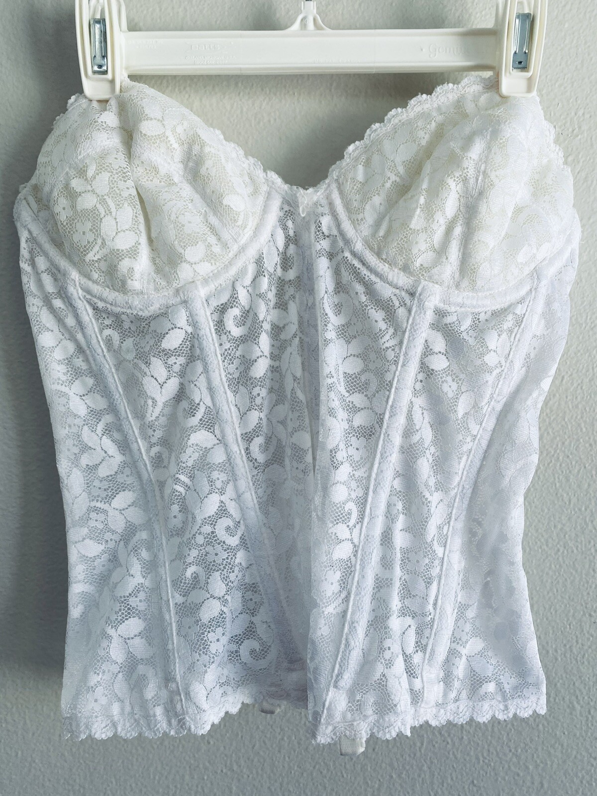 Vintage Carnival Longline Bra Size 34C White Lace Bridal Corset Top Strapless