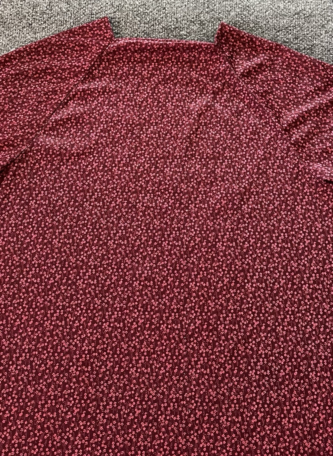 Vintage Handmade Womens Blouse L XL Burgundy Pink Floral Calico Cottagecore