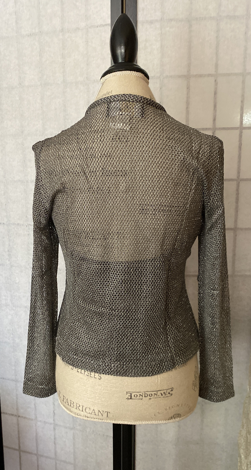 JS Collections VTG 90s Petite=XS Silver Stretch ViscoseCardigan Sweater+Tank Set