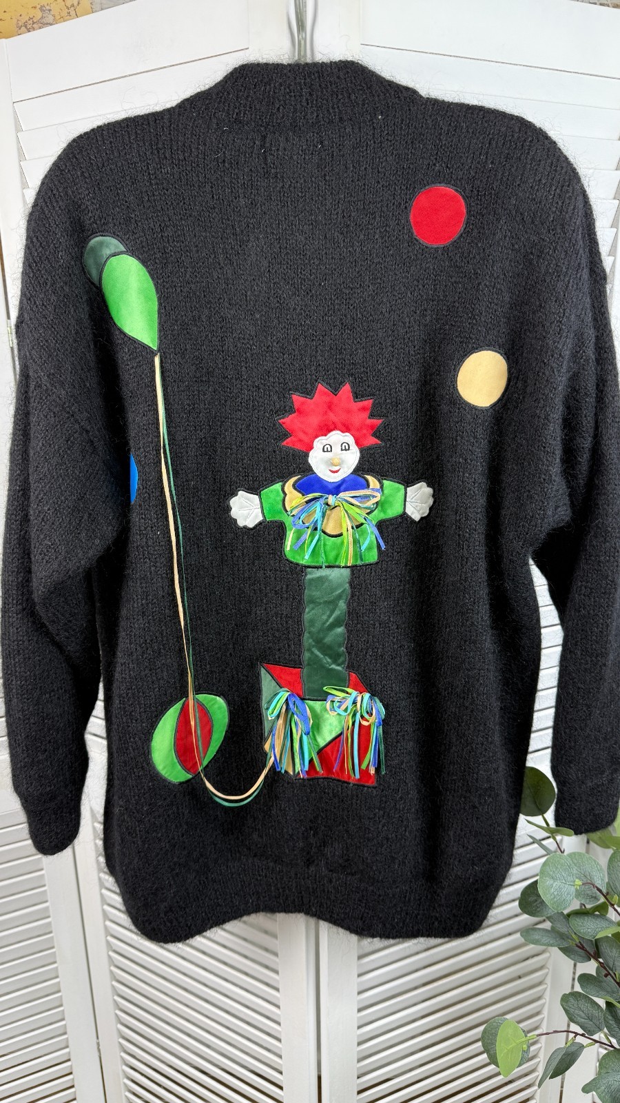 Vintage Hamells Mohair Cardigan Clown Motif Size L Lined Retro Sweater