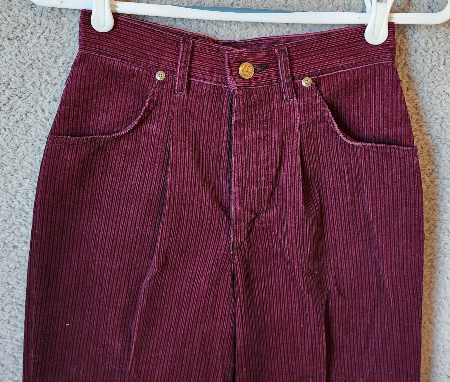 Vtg 70s Lee Women’s High Waisted Velvet Straight Jeans Pants Burgundy Striped 12