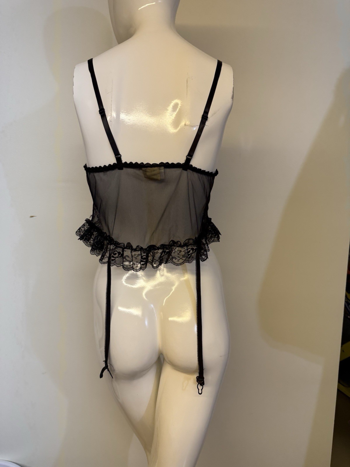 Vintage Intimo Amore Black Lace Bustier Satin Corset Top Lingerie Garter Sz Medi