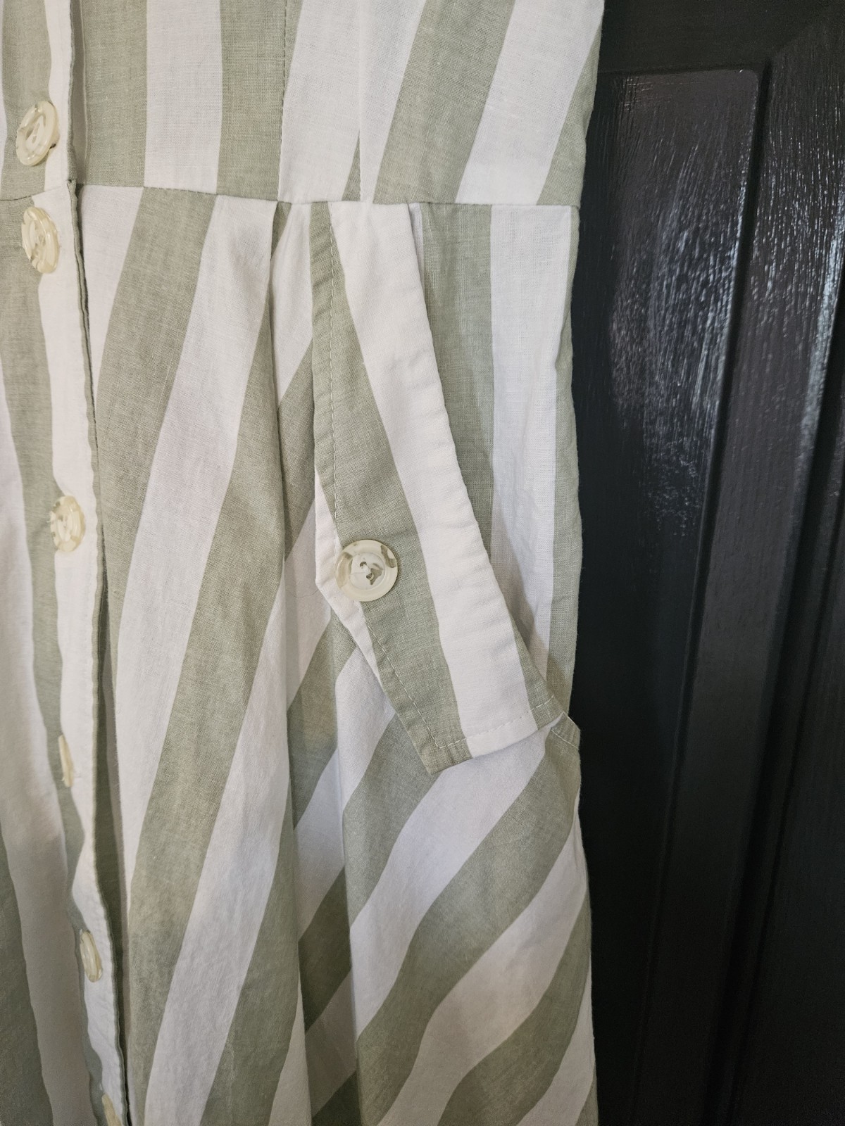 Vintage Rabbit Designs Striped 100% Cotton Green And White Collared Dress Sz 10