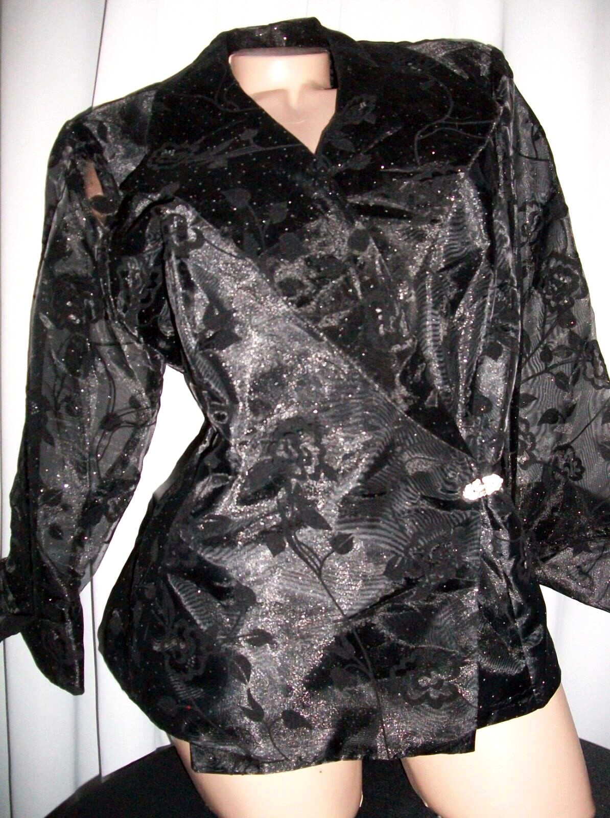 Vtg Black R&M Richards Satin Lined Organza Dress Coat Jacket XL