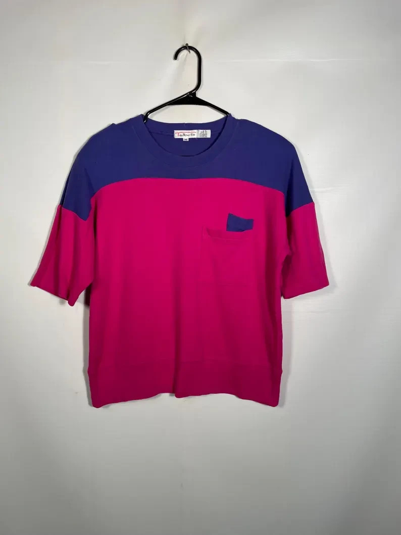 Vintage 1980s Jewel Tone All Cotton Color Block Tshirt Size M