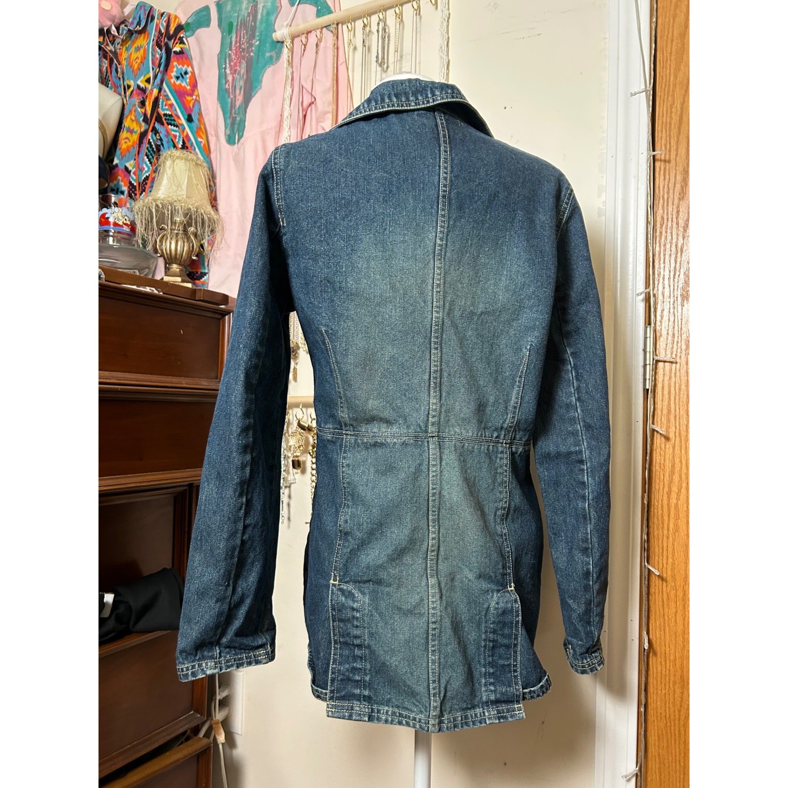 Vintage Womens Preppy Retro Utility Indie Medium Wash Blue Y2K Jacket *READ