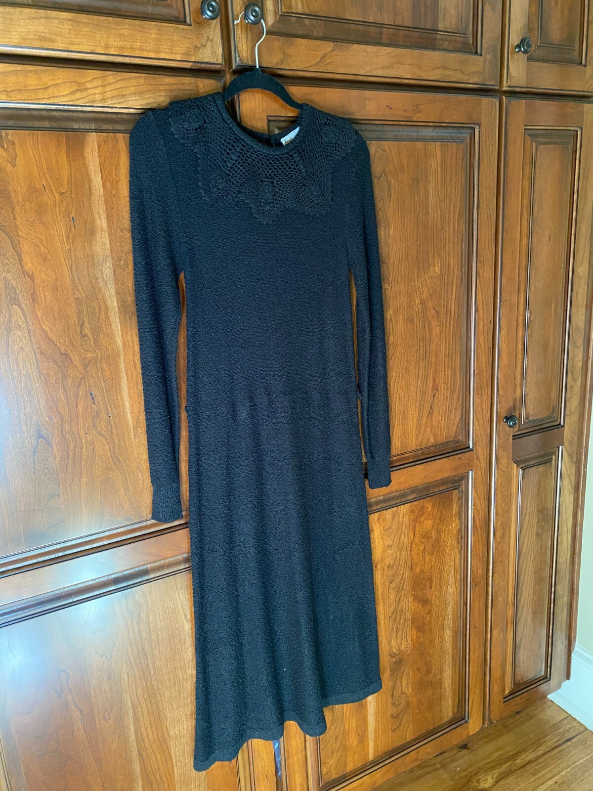 Vintage 1970s/80s Just Mort Black Crochet Collar Maxi Boho Western Dress Small