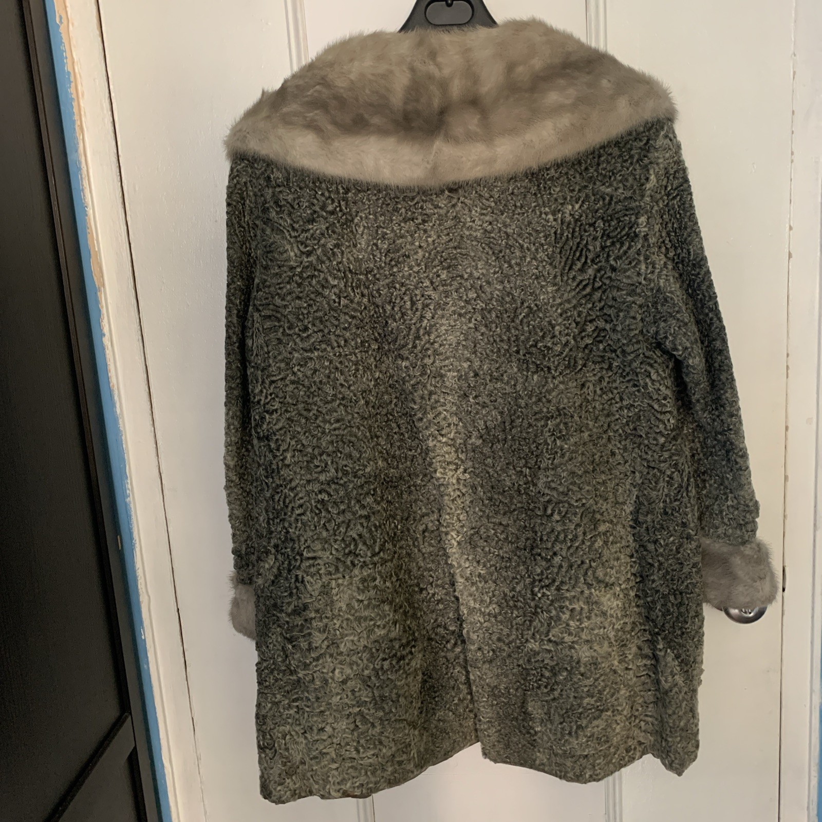 Vtg Gray Curly Persian Lamb Coat Fur Collar And Cuffs With Belt Small Truesdell
