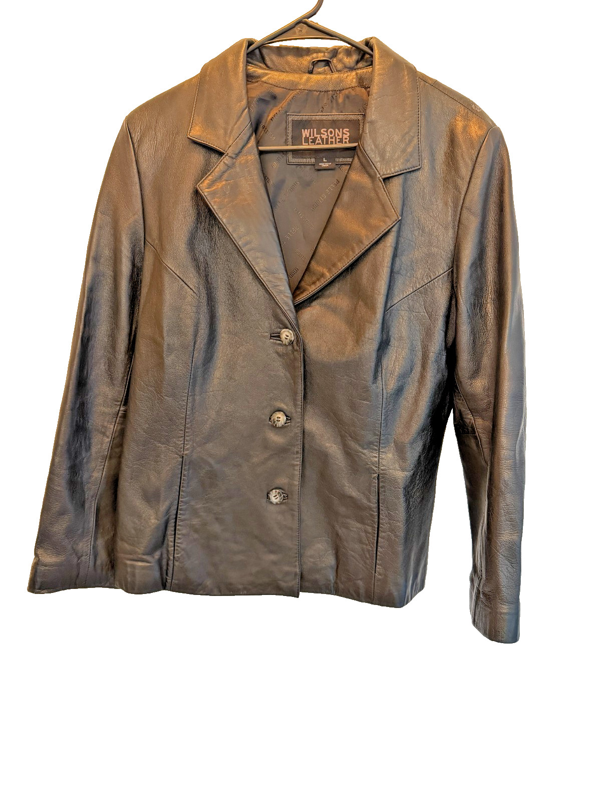 Wilsons Leather Pelle Studio Women’s Black Leather Blazer Jacket Size L Vintage
