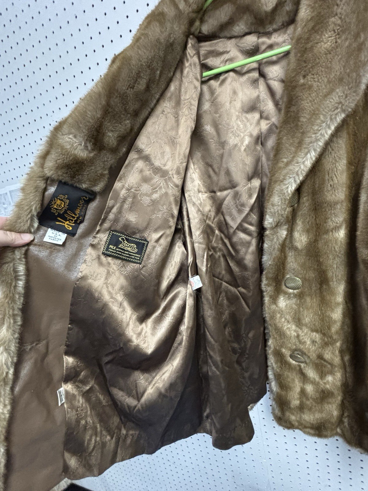Vintage Hillmoor New York Faux Fur Collar Coat Jacket Brown Leather Look USA Mad