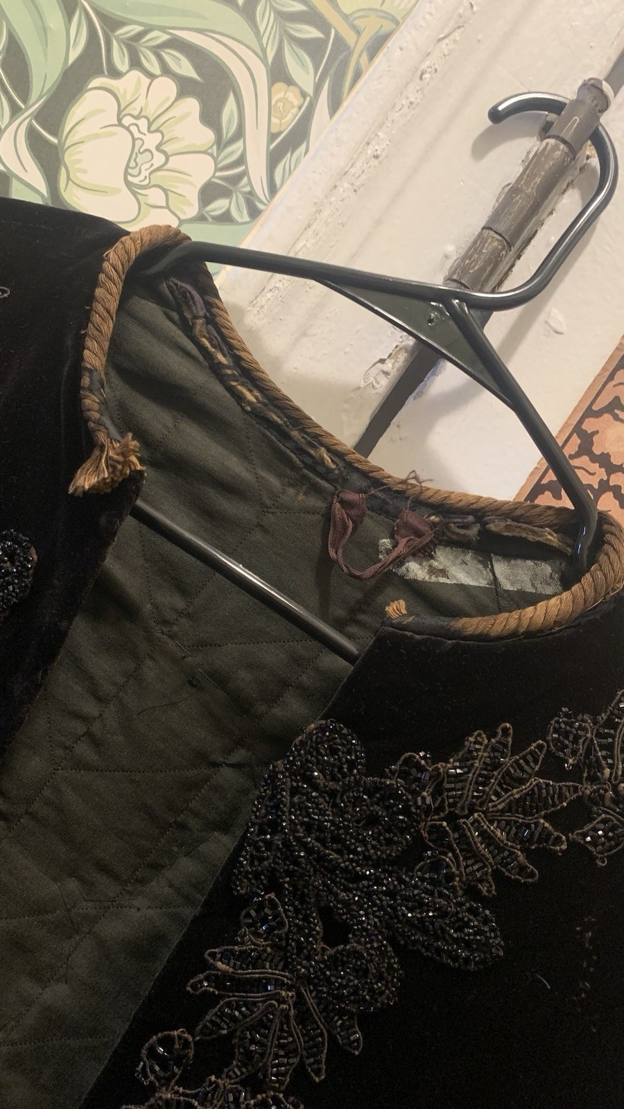 Black Velvet Victorian Beaded Mourning Jacket Appliqué