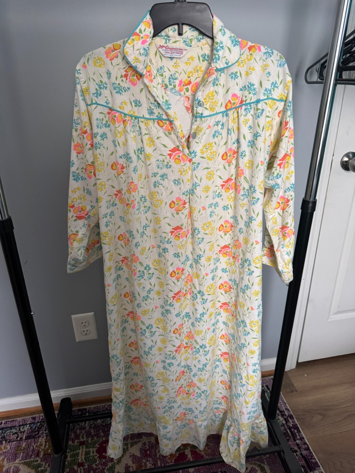 Vintage 20th Century Wear House Dress M Floral Cotton British Hong Kong Robe