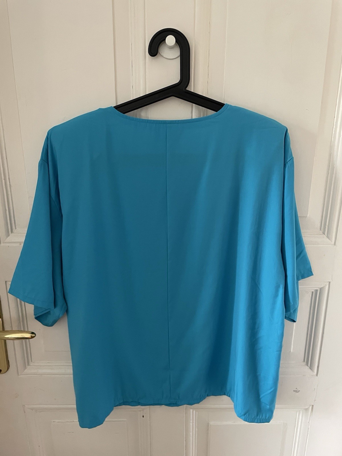 Vintage 80’s Turquoise Viscose Blouse With Large Shoulder Pads – Size 40/42 EUR