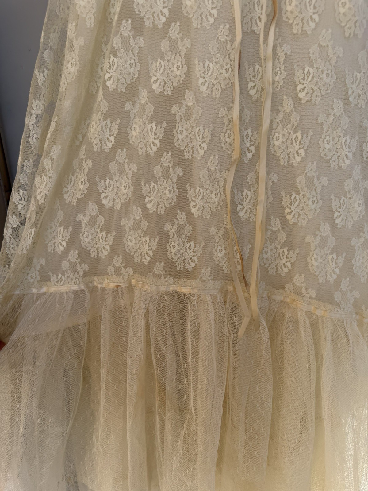 Vtg 70s Jody T Of California Ivory Blush Lace Hi Low Maxi Wedding Festival Dress
