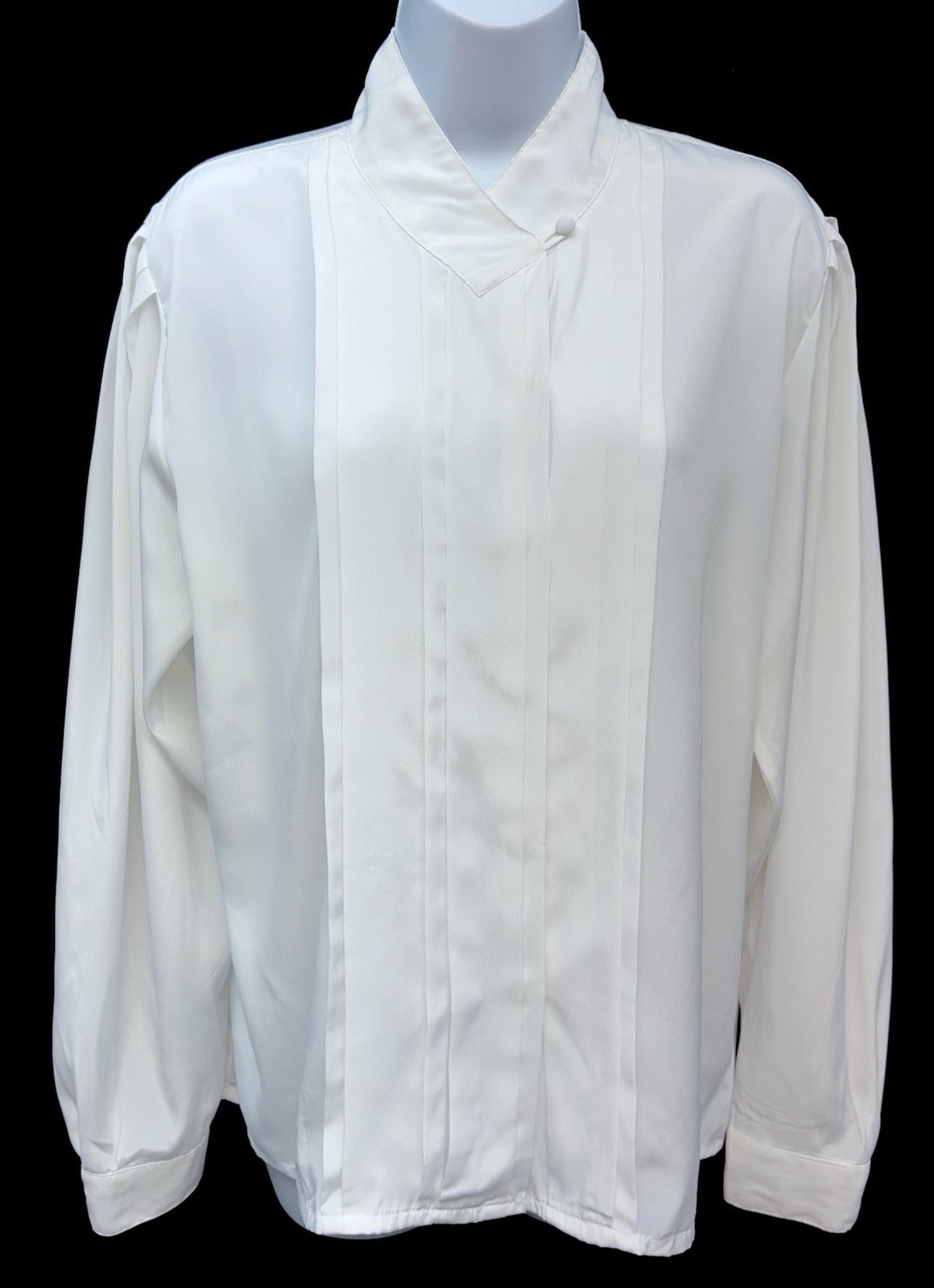 VTG Kristen Women Size 14 Button Up High V-Neck Long Sleeve Blouse Pin Tuck
