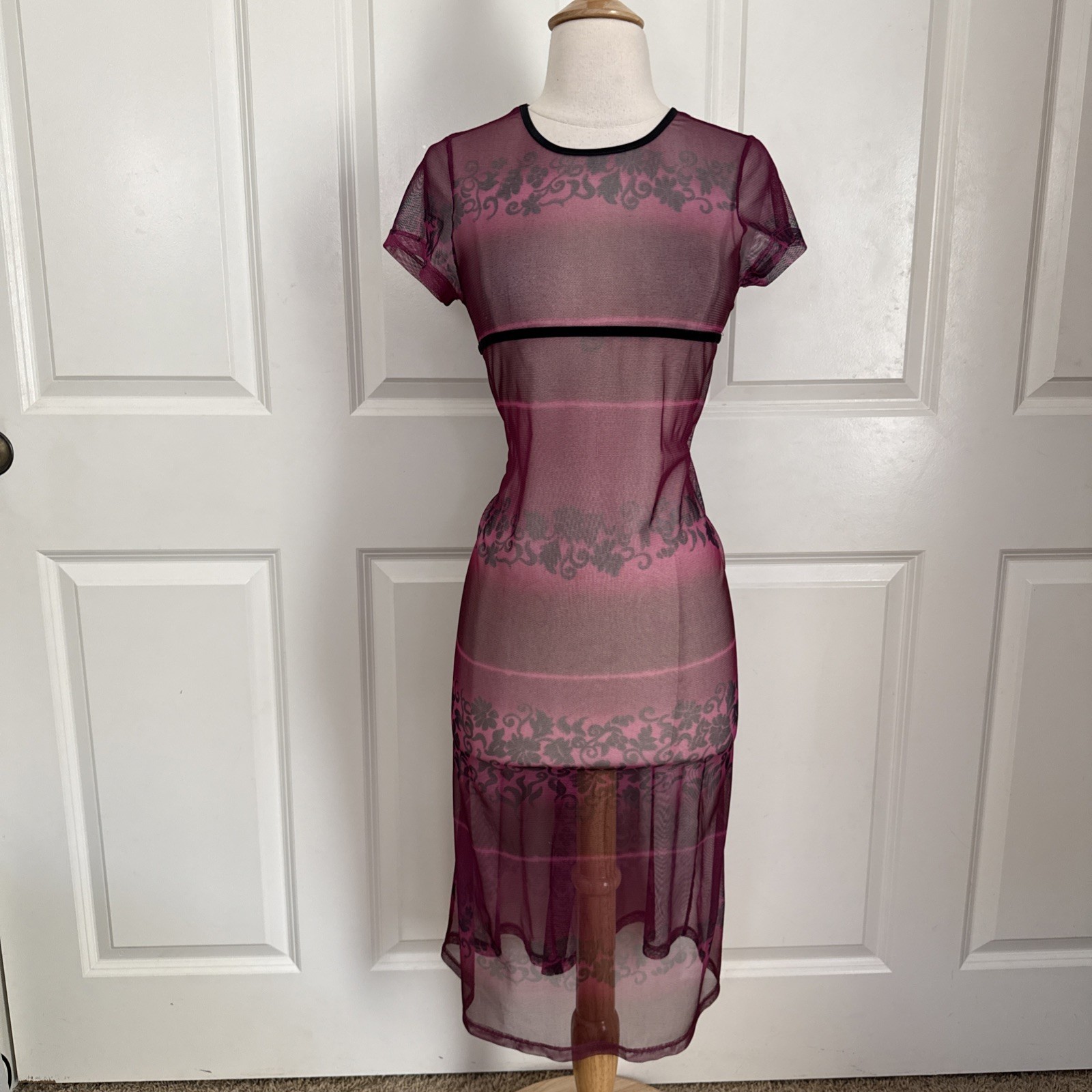 Vintage 90s Amy Byer Mesh Sheer Dress Whimsygoth Midi Sz 16 Short Sleeve Women’s
