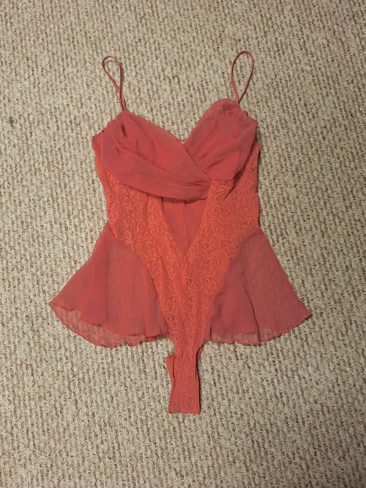 Vintage 90s VICTORIA’S SECRET Gold Label Bodysuit Womens Sheer Ruffled