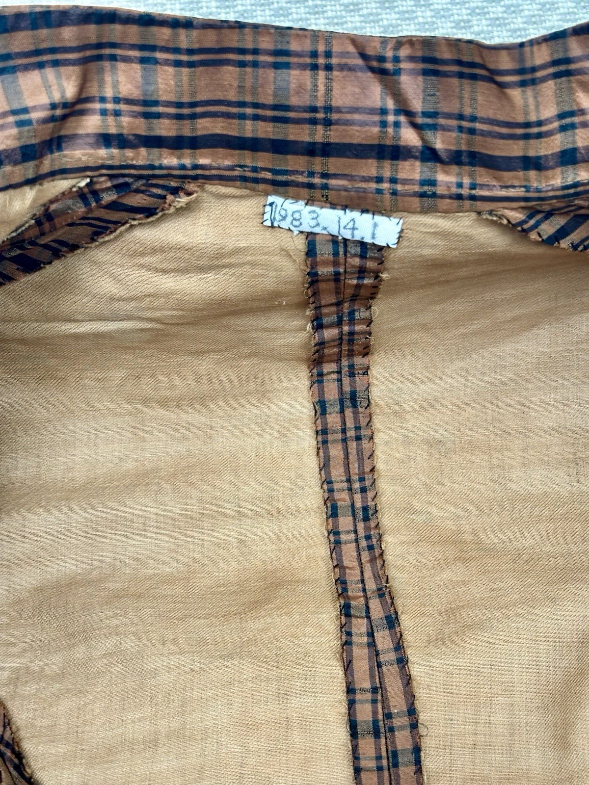 Antique Victorian 1890 Jacket Bodice Leg of Mutton Sleeve Brown Black Plaid Silk