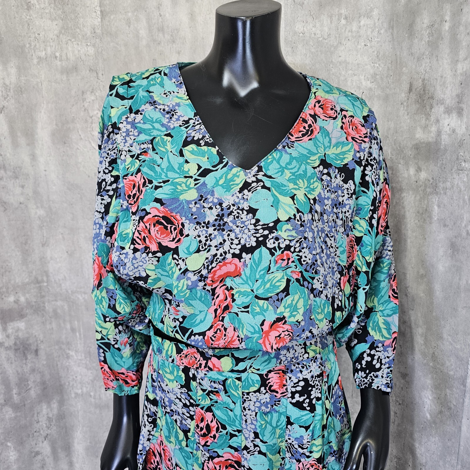 Vintage 70s 80s Irene Kasmer Floral Crepe Batwing Blouse Maxi Skirt Set Outfit