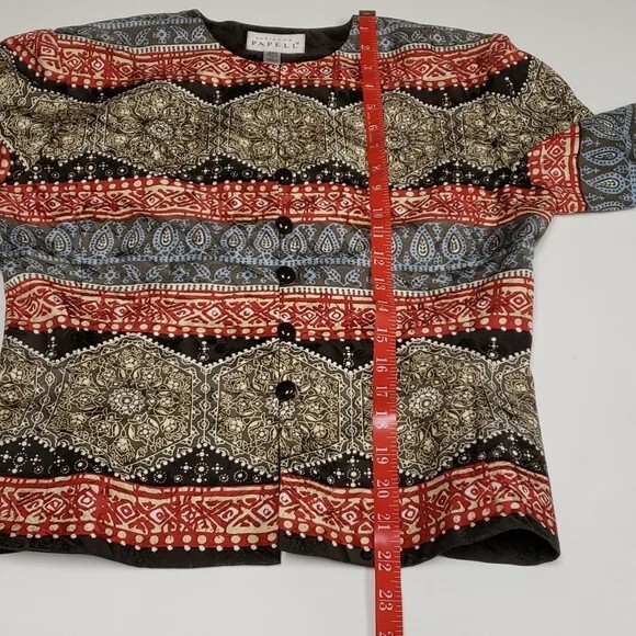 Vintage Adrianna Papell Silk Blazer Jacket Geometric Stripe Red Black Career M