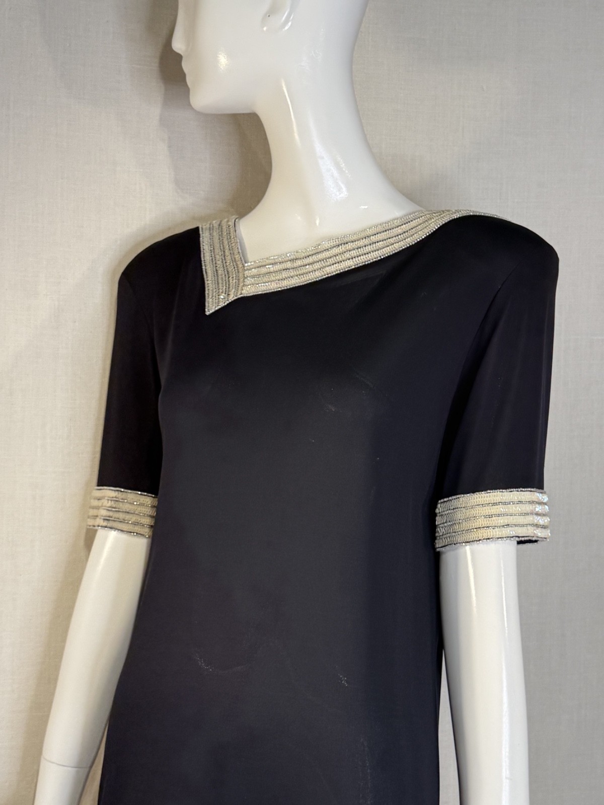 JEAN MUIR * DEEP NAVY Slinky Rayon Knit Cocktail Dress UK 14 US12 , VTG 1980s