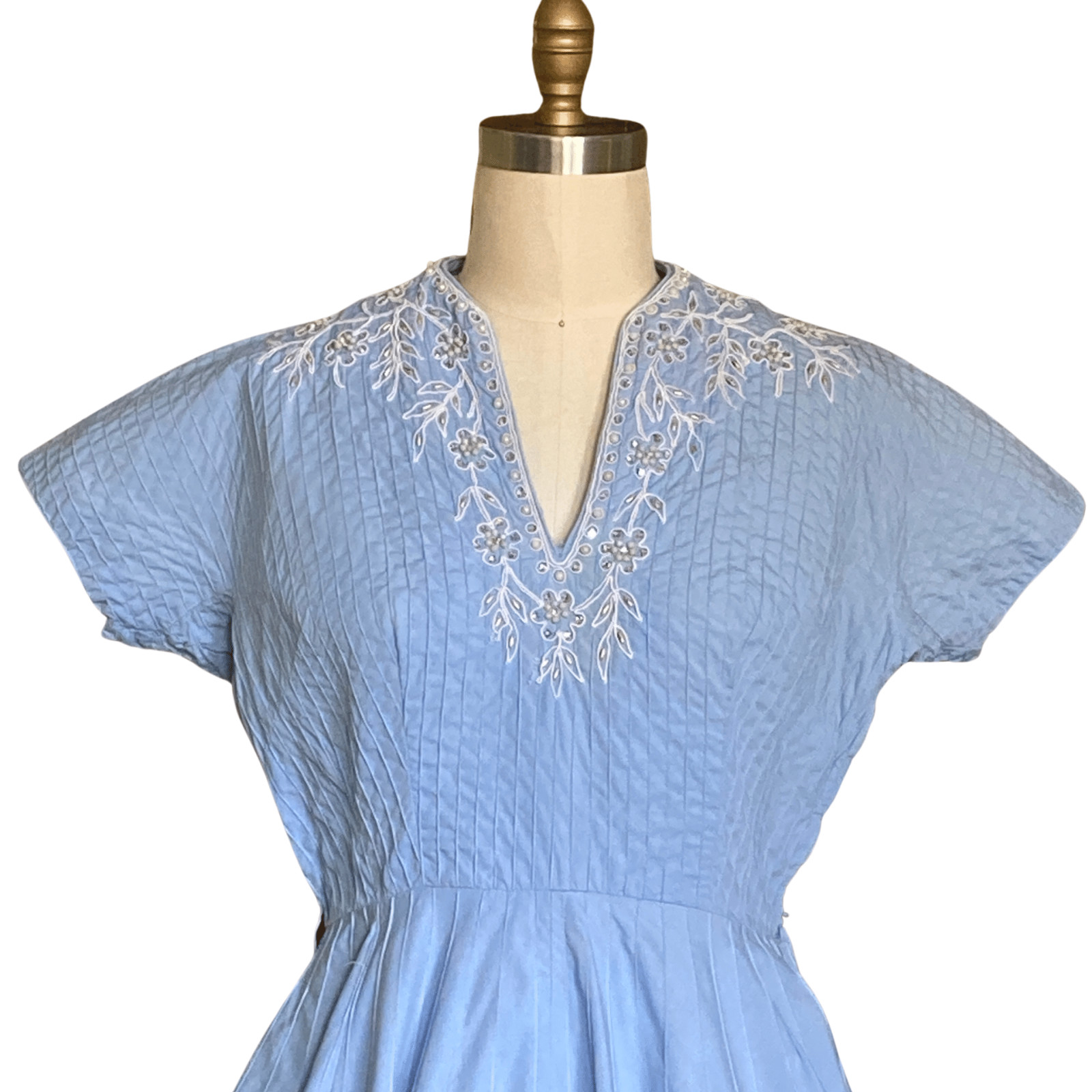 Vintage 1950s Light Blue Pearl & Rhinestone Party Dress | 1950s Cocktail Dress