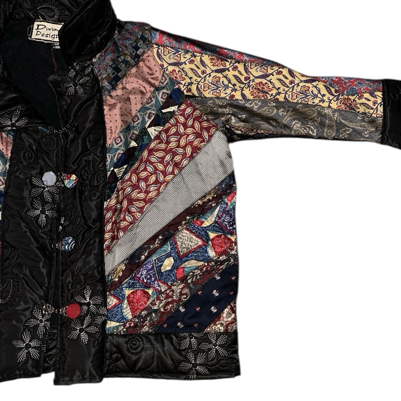 Vintage 80s Divine Designs Patchwork Art To Wear Lined Jacket Size 2XL Boho