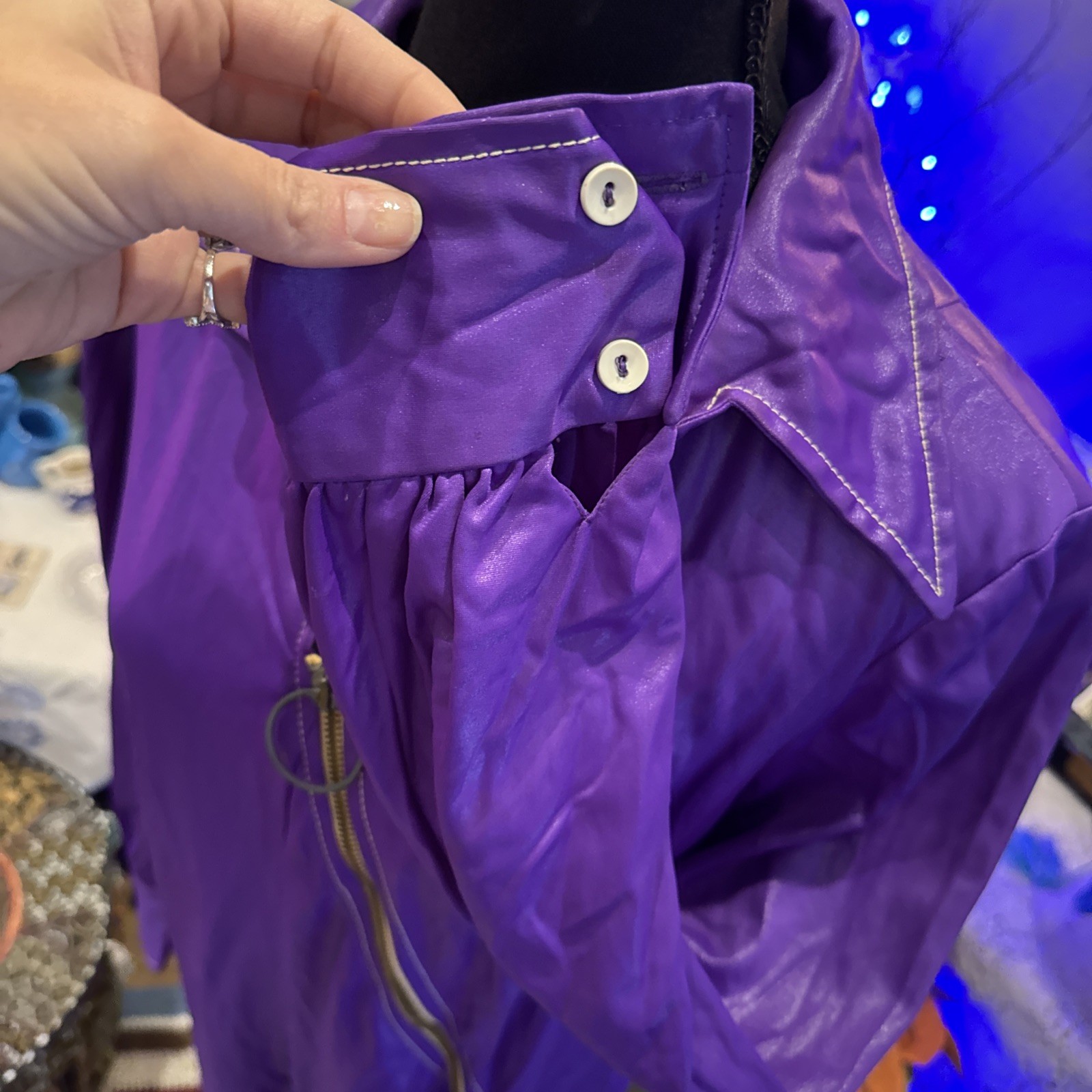 Eve Le Coq Vintage Disco Pantsuit Jumpsuit Shiny Purple Wide Leg 60s 70s UNIQUE