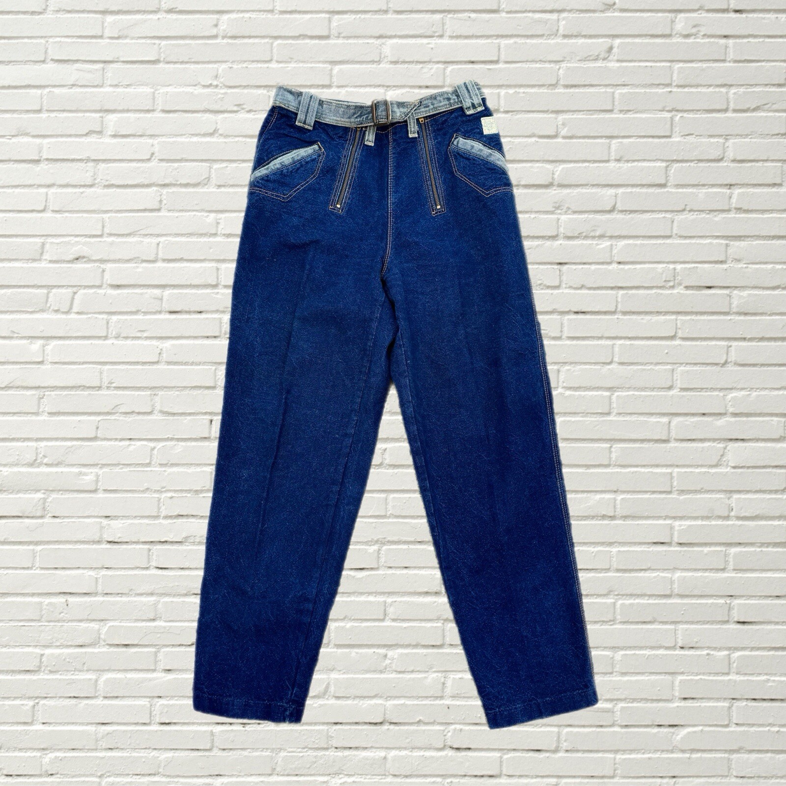 Vintage 80s Color Block Jeans – Double Zipper – Jou Jou Size S