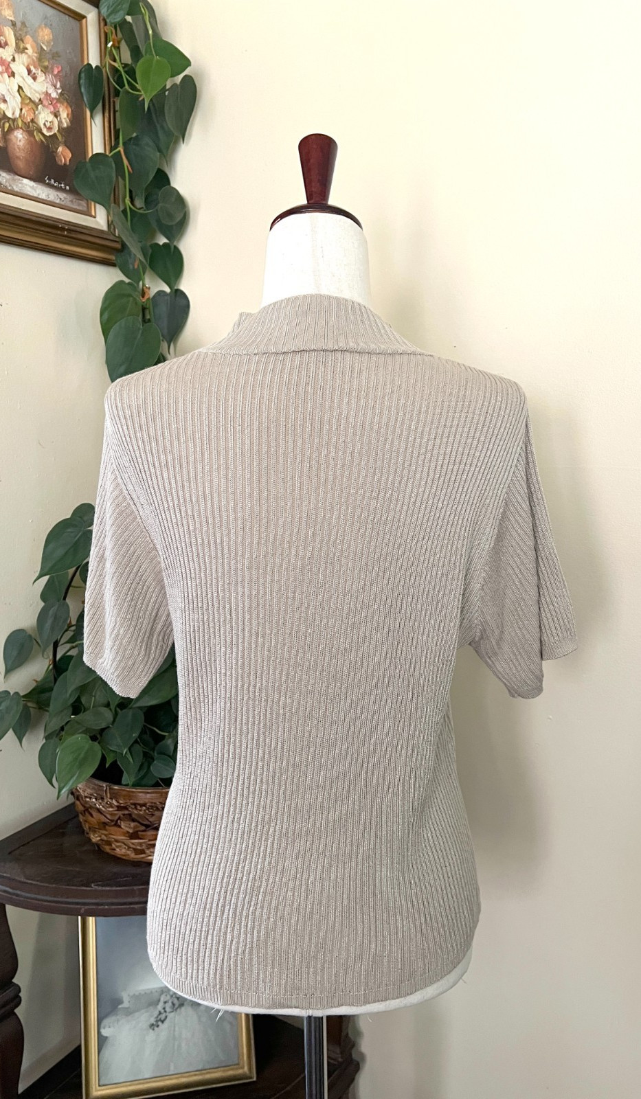 Vintage Jaclyn Smith Beige Short Sleeve Cable Knit Ribbed Sweater sz S