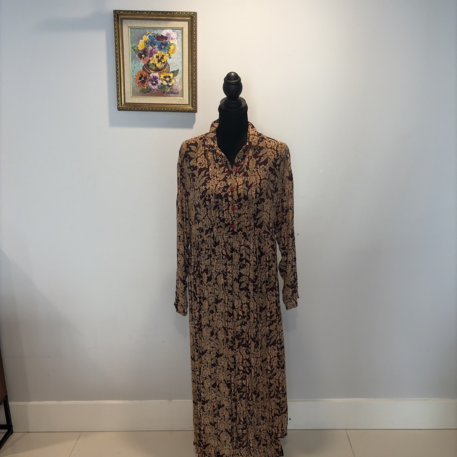 Vintage Boho Chiffon 1990s Floral Maxi Dress Whimsigoth Prairiecore Grunge